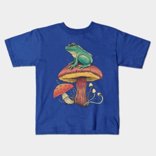 Cottagecore Aesthetic Mushrooms and Frog Kids T-Shirt